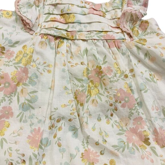 Cupcakes and Cashmere Party Dress Size 2T Gold Metallic Floral Ruffle Lined New - Picture 2 of 6